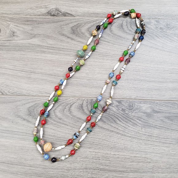Handmade Jewelry - Handmade Colorful Paper Beaded Jewelry Necklace